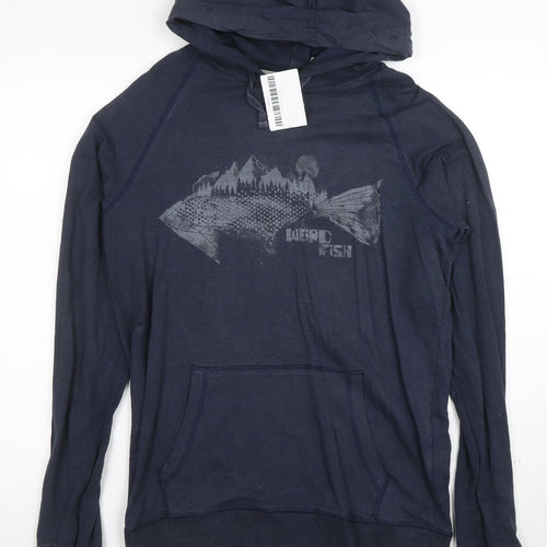 Weird Fish Men's Blue Pullover Hoodie M Graphic Print Lightweight