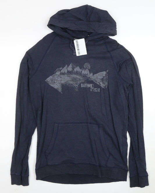 Weird Fish Men's Blue Pullover Hoodie M Graphic Print Lightweight