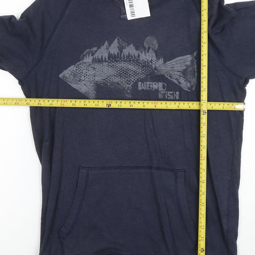 Weird Fish Men's Blue Pullover Hoodie M Graphic Print Lightweight