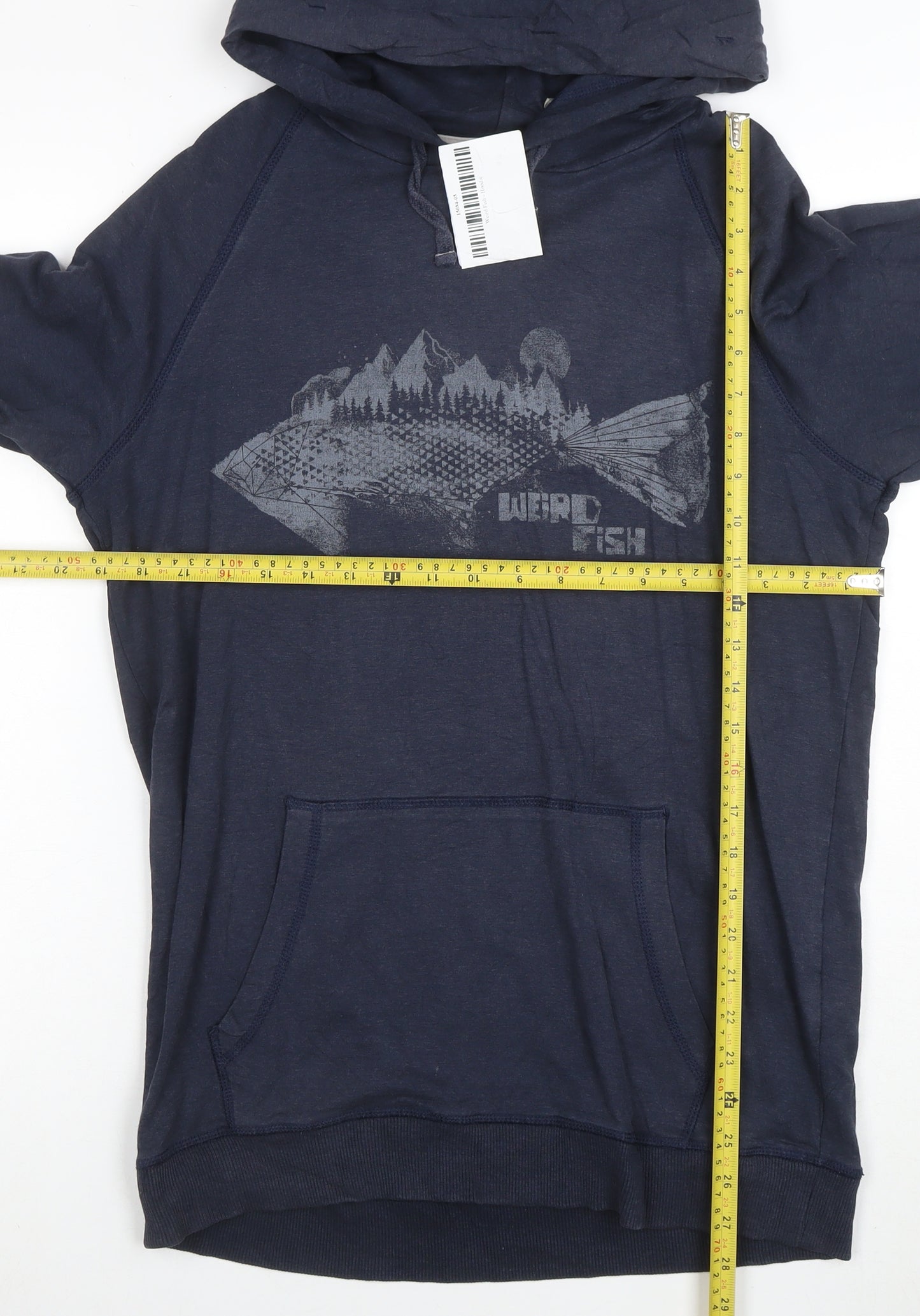 Weird Fish Men's Blue Pullover Hoodie M Graphic Print Lightweight