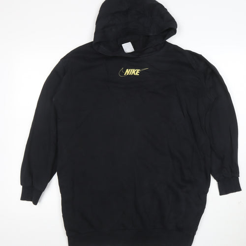 Nike Women Black Long Sleeve Pullover Hoodie L Cotton Blend