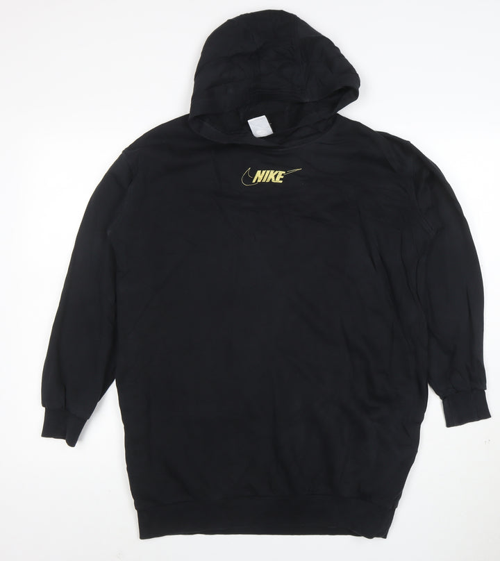 Nike Women Black Long Sleeve Pullover Hoodie L Cotton Blend