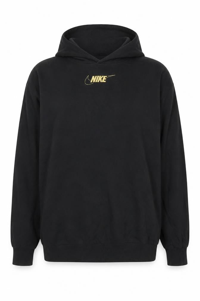 Front view of Nike Women Black Long Sleeve Pullover Hoodie L Cotton Blend