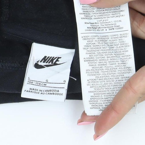 Nike Women Black Long Sleeve Pullover Hoodie L Cotton Blend