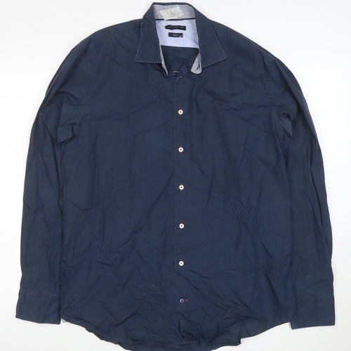 Tommy Hilfiger Men's Blue Slim Fit Long Sleeve Button-Up Shirt 15.5