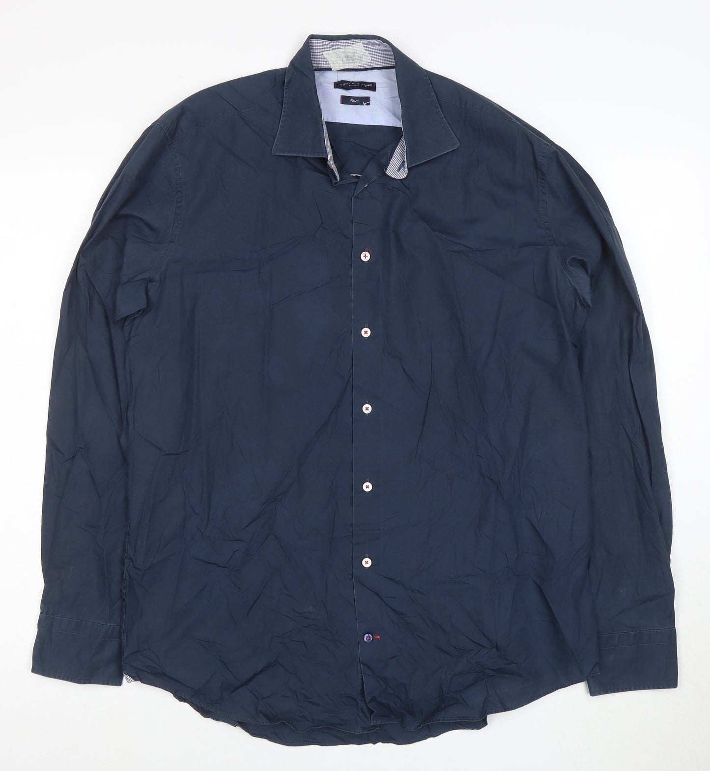Tommy Hilfiger Men's Blue Slim Fit Long Sleeve Button-Up Shirt 15.5