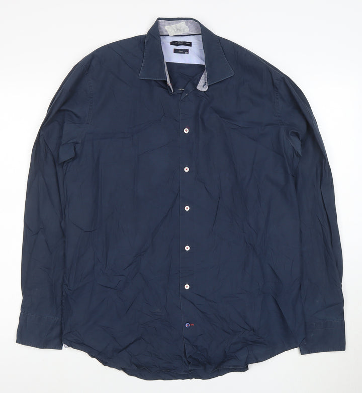 Tommy Hilfiger Men's Blue Slim Fit Long Sleeve Button-Up Shirt 15.5