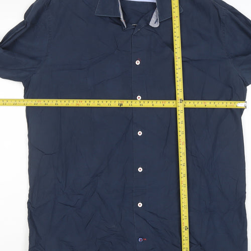 Tommy Hilfiger Men's Blue Slim Fit Long Sleeve Button-Up Shirt 15.5
