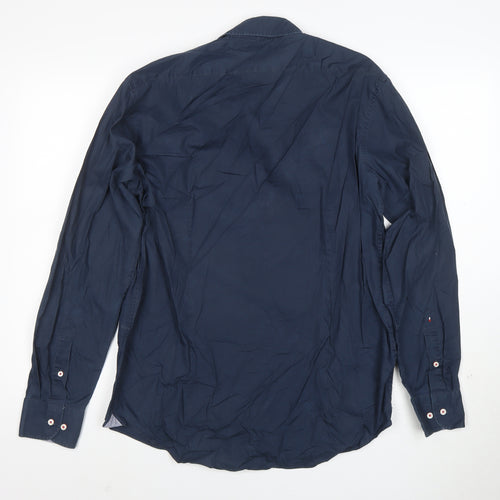 Tommy Hilfiger Men's Blue Slim Fit Long Sleeve Button-Up Shirt 15.5
