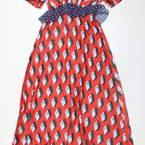 Twisted Wunder Women's Red Geometric Midi A-Line Dress Size 8