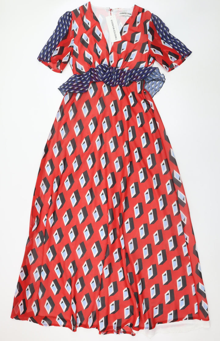 Twisted Wunder Women's Red Geometric Midi A-Line Dress Size 8