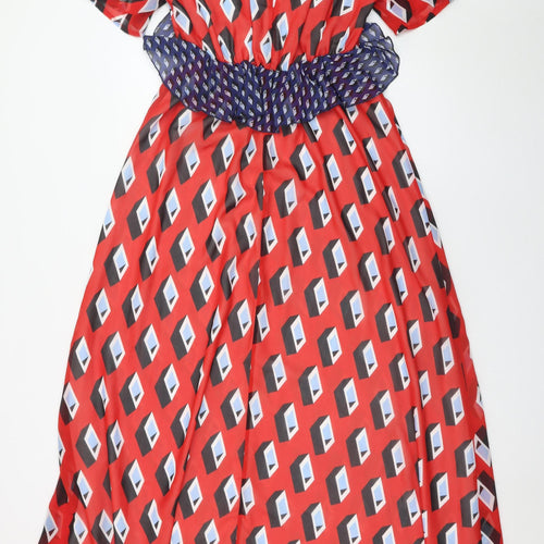 Twisted Wunder Women's Red Geometric Midi A-Line Dress Size 8
