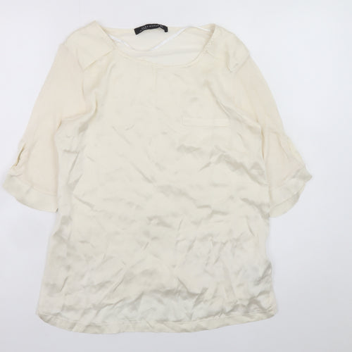 Zara Woman Ivory Silk Blend 3/4 Sleeve Blouse Size S
