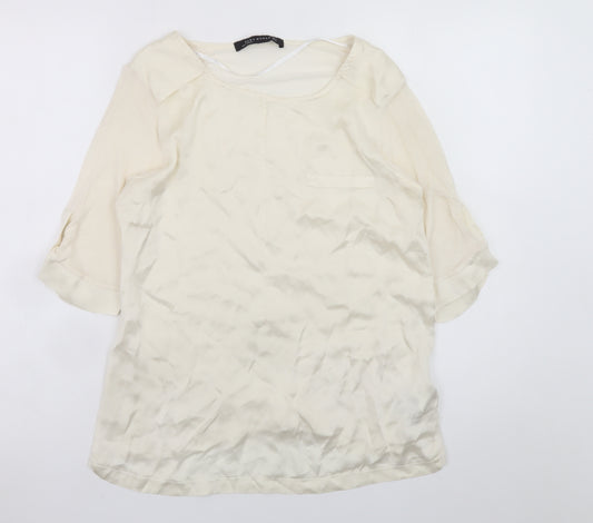 Zara Woman Ivory Silk Blend 3/4 Sleeve Blouse Size S