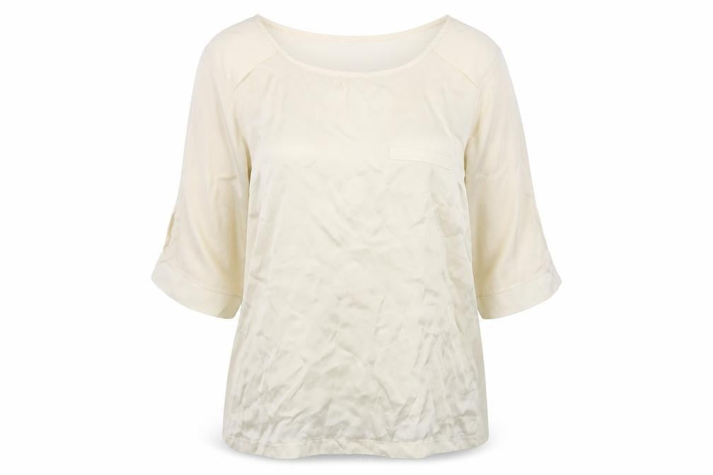 Front view of Zara Woman Ivory Silk Blend 3/4 Sleeve Blouse, size S