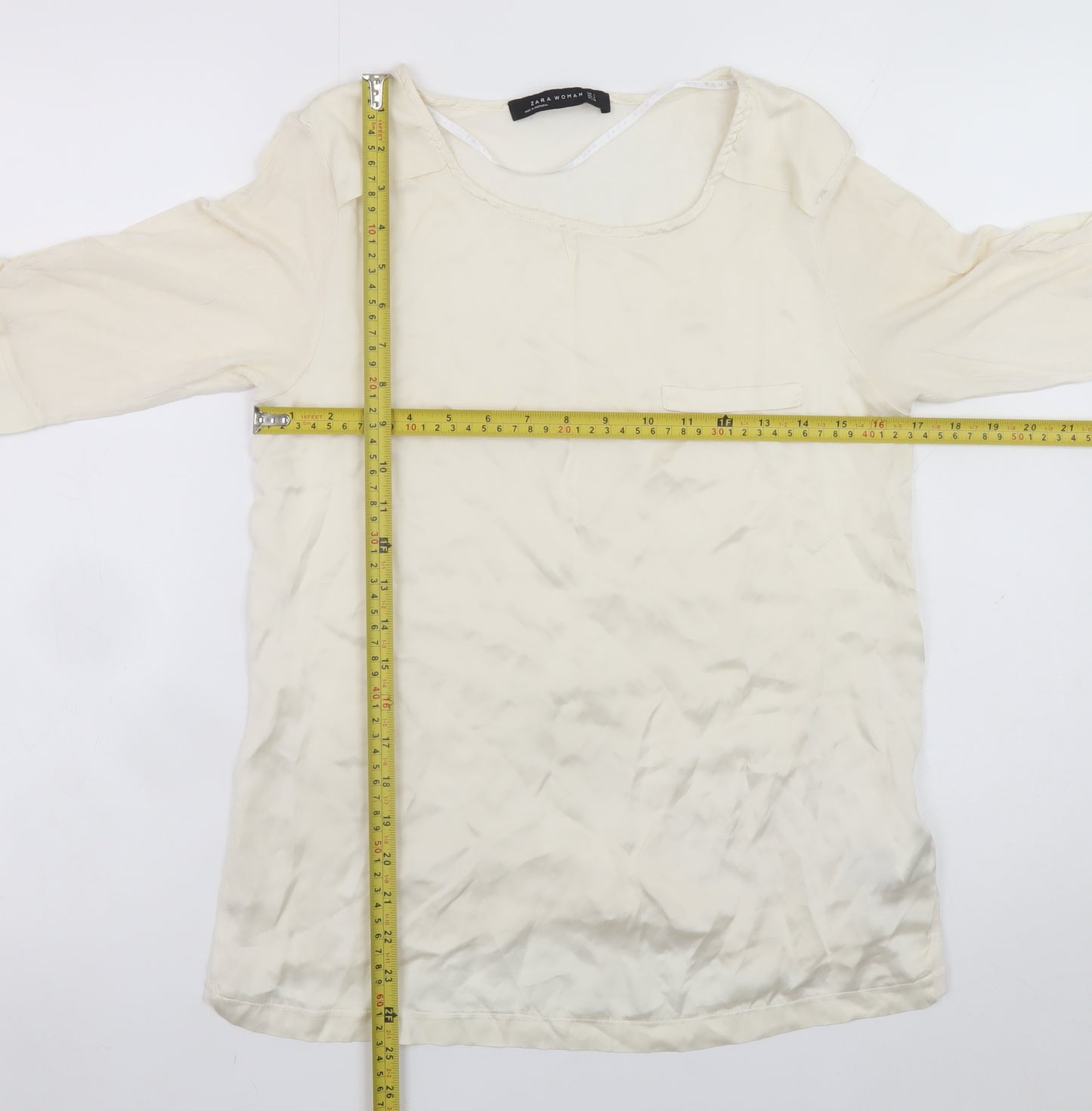 Zara Woman Ivory Silk Blend 3/4 Sleeve Blouse Size S
