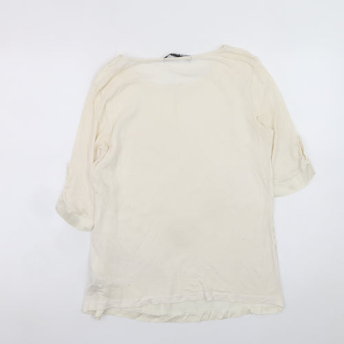Zara Woman Ivory Silk Blend 3/4 Sleeve Blouse Size S