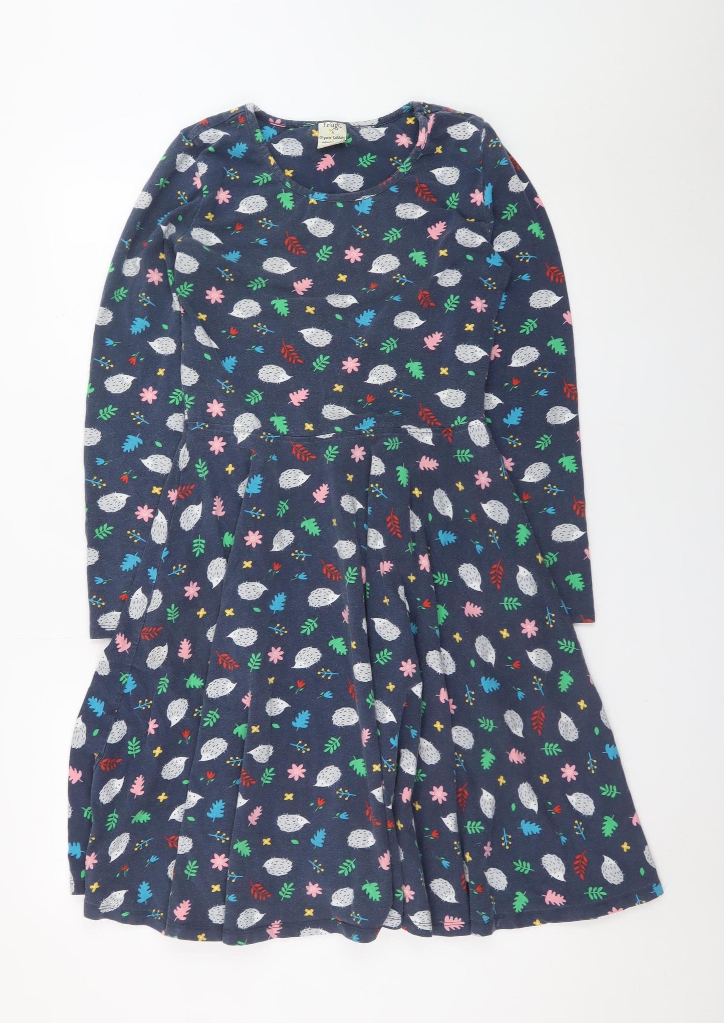 Frugi Women Blue Animal Print Fit & Flare Dress UK 10