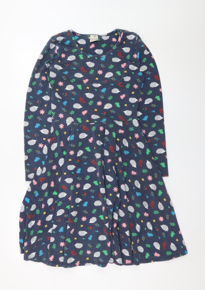 Frugi Women Blue Animal Print Fit & Flare Dress UK 10