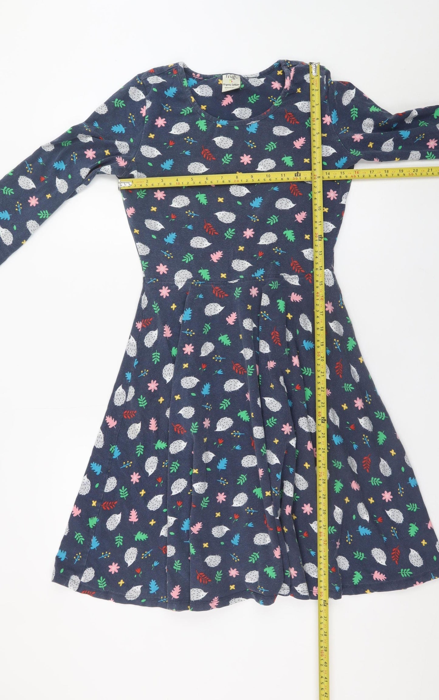 Frugi Women Blue Animal Print Fit & Flare Dress UK 10