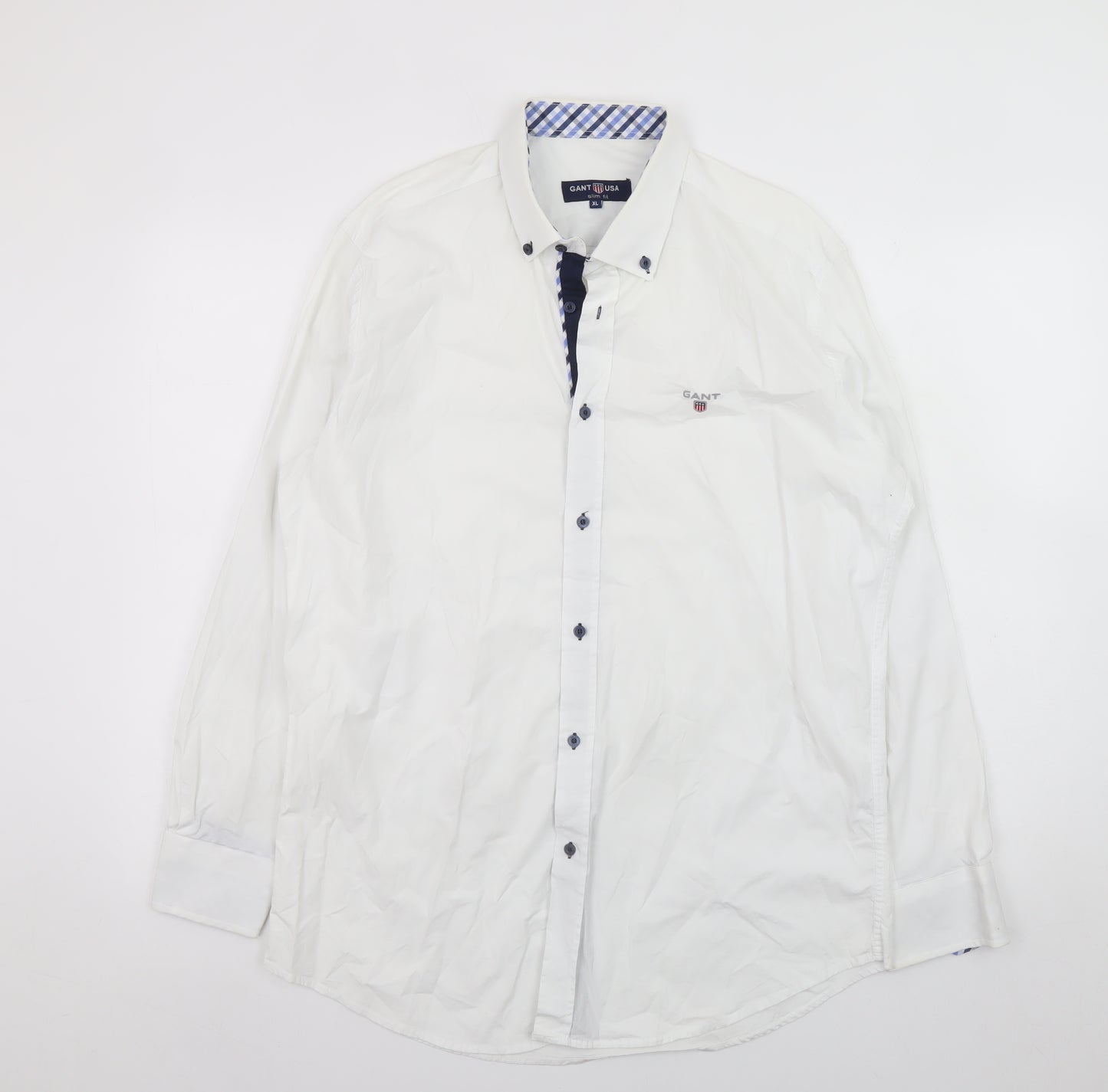 GANT USA Men's White Slim Fit XL Cotton Long Sleeve Dress Shirt