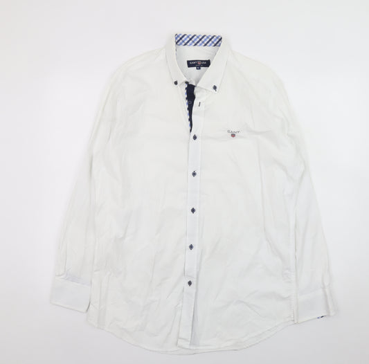 GANT USA Men's White Slim Fit XL Cotton Long Sleeve Dress Shirt
