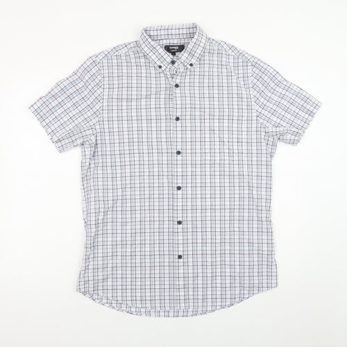 Dunnes Stores Men's Blue Check Short Sleeve Button-Up Shirt Size L