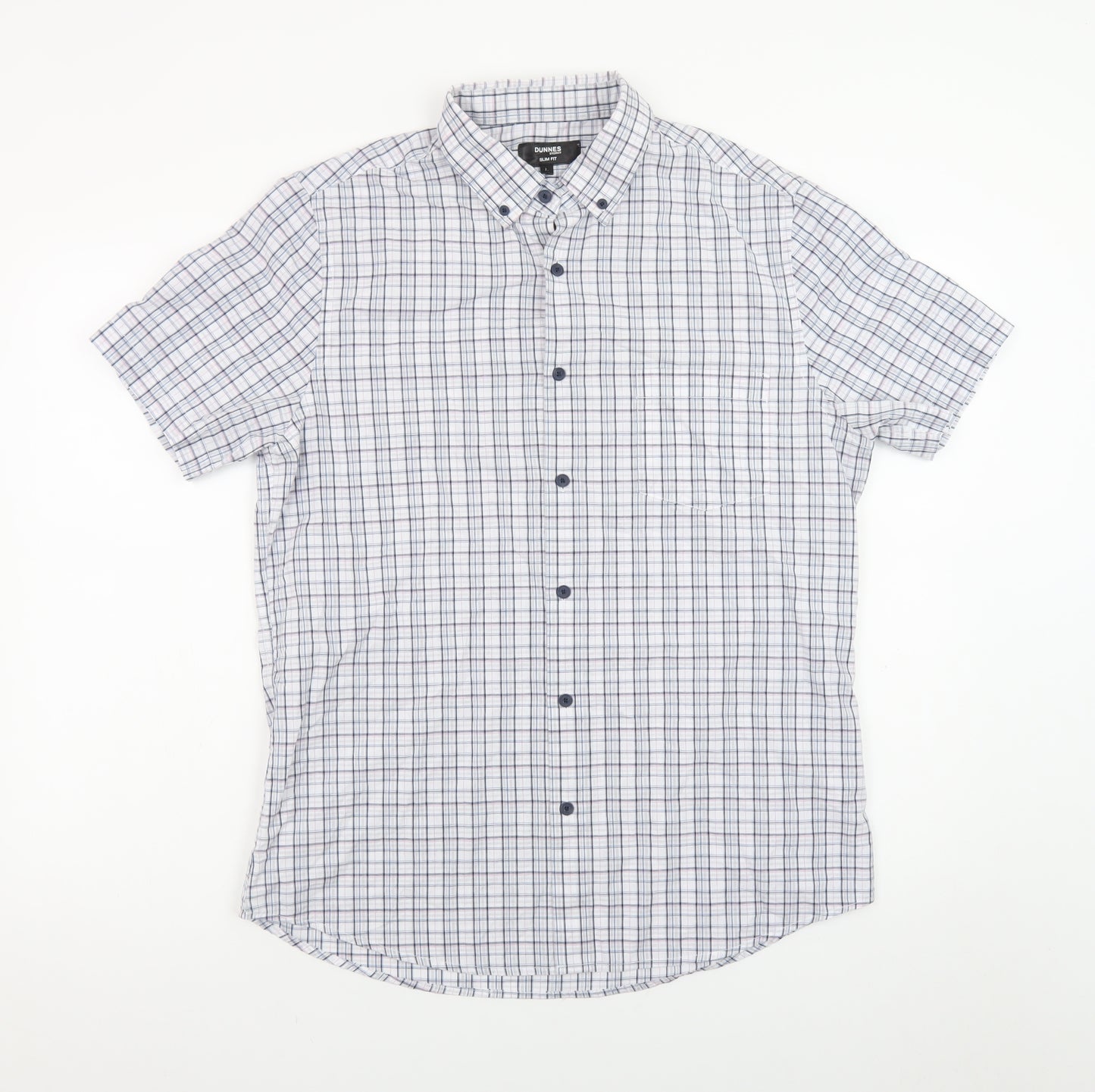 Dunnes Stores Men's Blue Check Short Sleeve Button-Up Shirt Size L