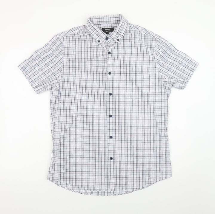 Dunnes Stores Men's Blue Check Short Sleeve Button-Up Shirt Size L