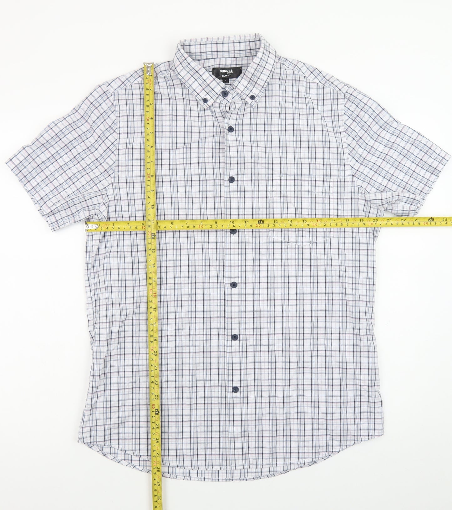 Dunnes Stores Men's Blue Check Short Sleeve Button-Up Shirt Size L