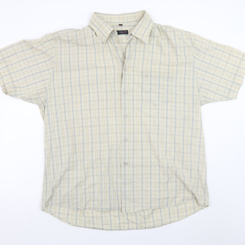 Jac Tissot Men's Beige Check Short Sleeve Cotton Button-Up Shirt 2XL