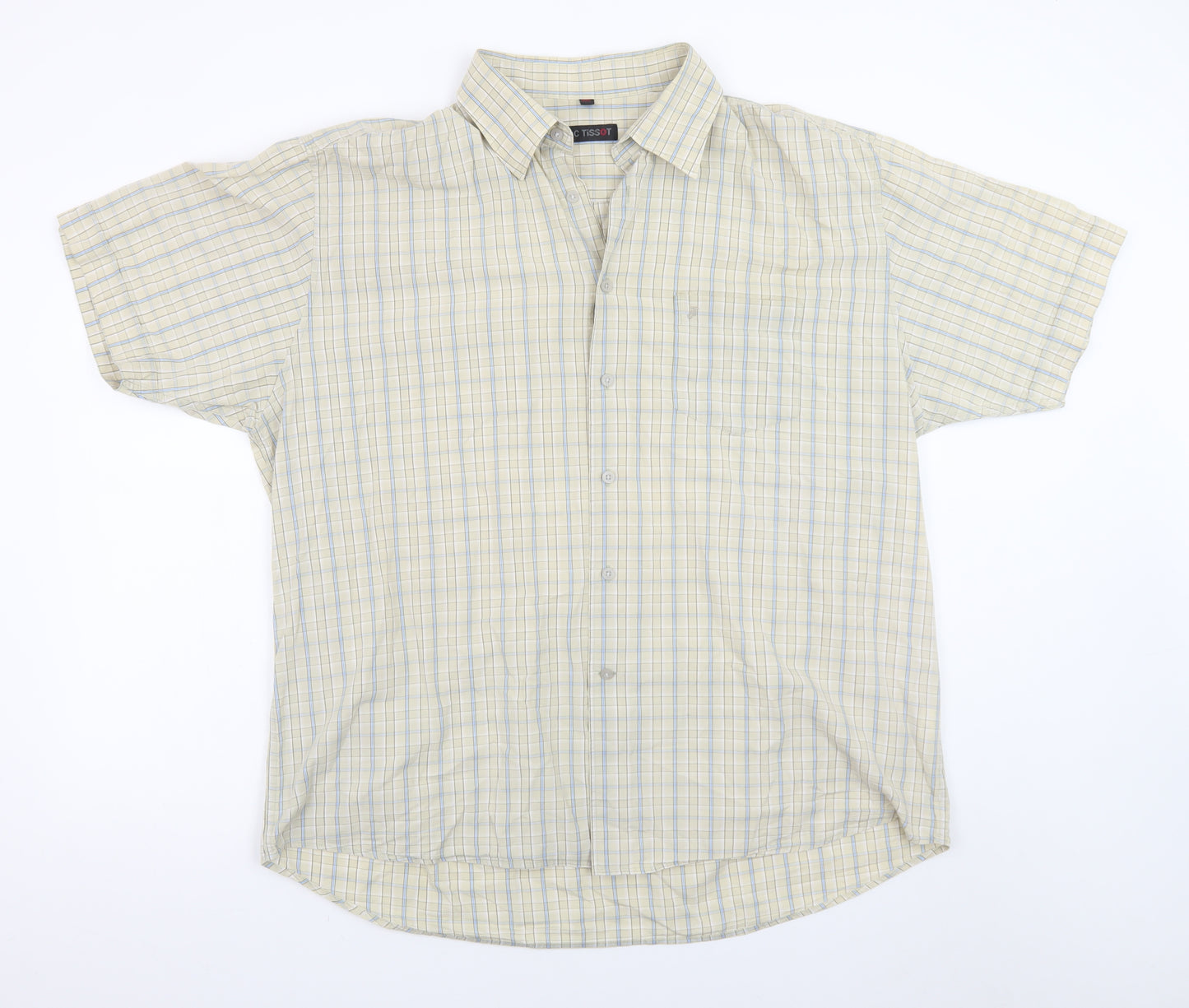 Jac Tissot Men's Beige Check Short Sleeve Cotton Button-Up Shirt 2XL