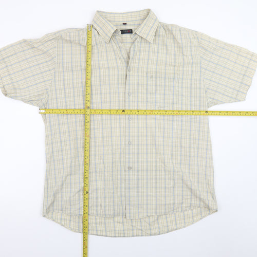 Jac Tissot Men's Beige Check Short Sleeve Cotton Button-Up Shirt 2XL
