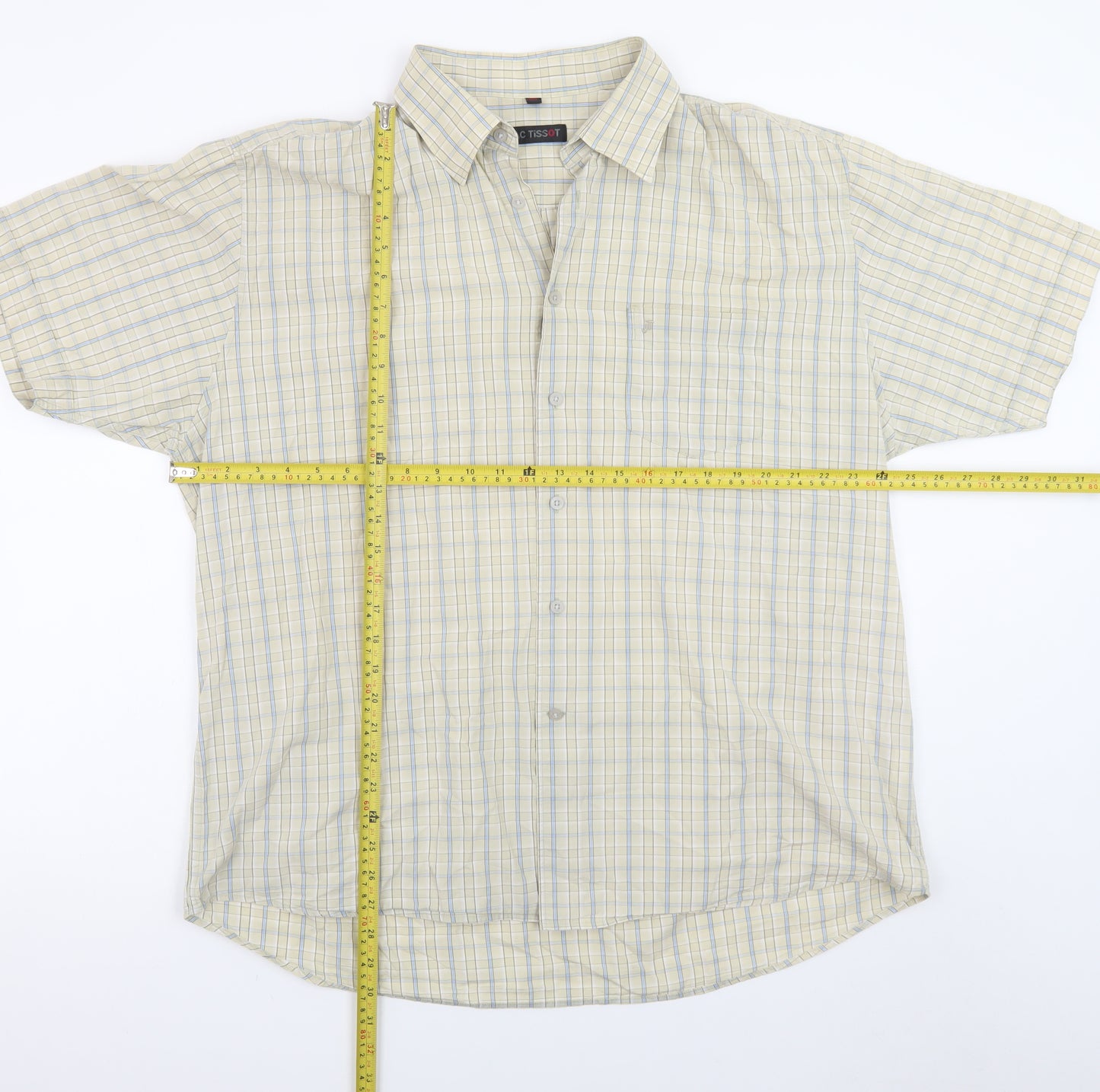 Jac Tissot Men's Beige Check Short Sleeve Cotton Button-Up Shirt 2XL