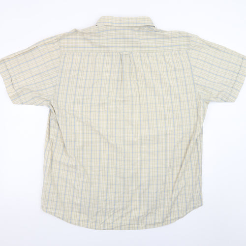 Jac Tissot Men's Beige Check Short Sleeve Cotton Button-Up Shirt 2XL