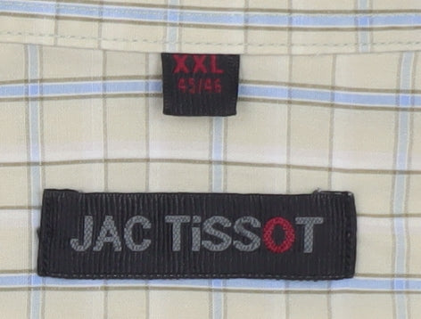 Jac Tissot Men's Beige Check Short Sleeve Cotton Button-Up Shirt 2XL
