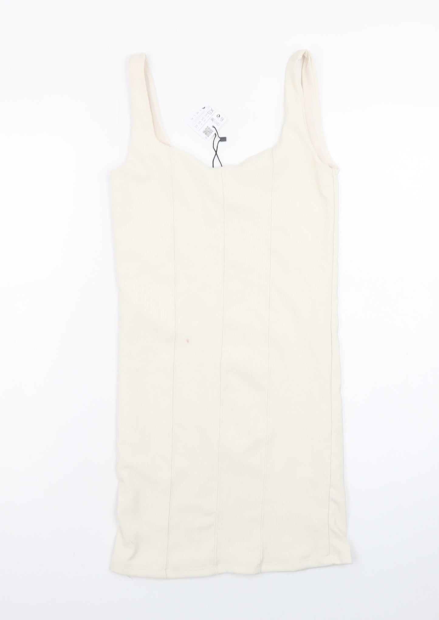 Stradivarius Women Ivory XS Bodycon Sleeveless Knit Short Dress