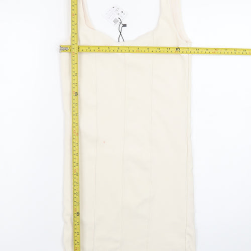 Stradivarius Women Ivory XS Bodycon Sleeveless Knit Short Dress