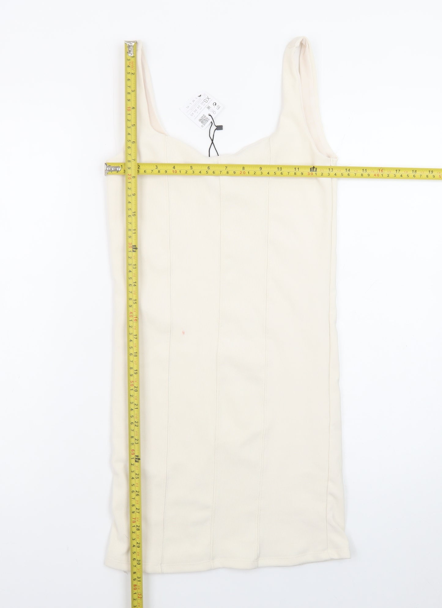 Stradivarius Women Ivory XS Bodycon Sleeveless Knit Short Dress