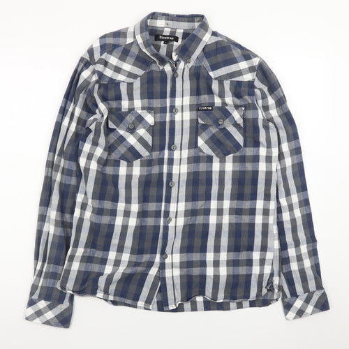 Firetrap Men's Blue Check Flannel Long Sleeve Button-Up Shirt L