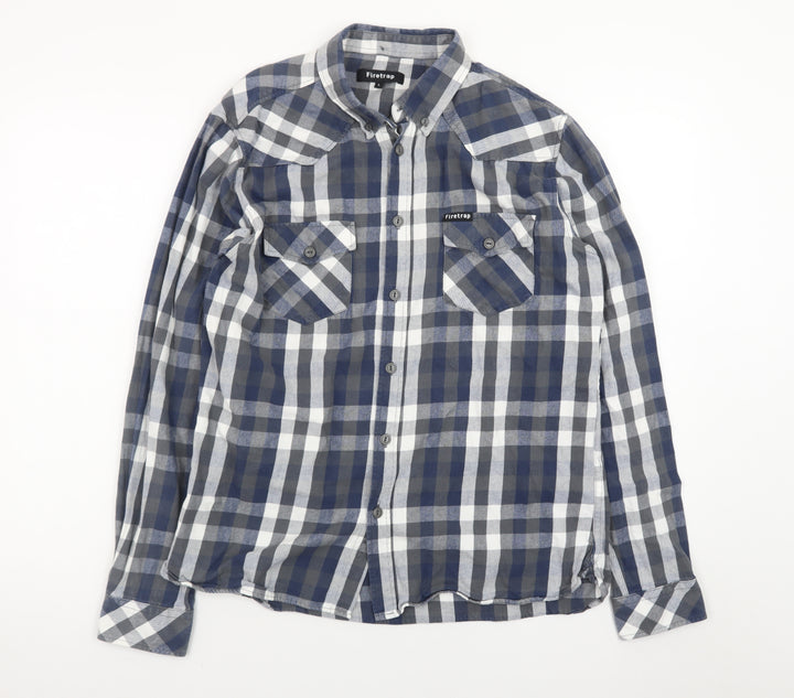 Firetrap Men's Blue Check Flannel Long Sleeve Button-Up Shirt L