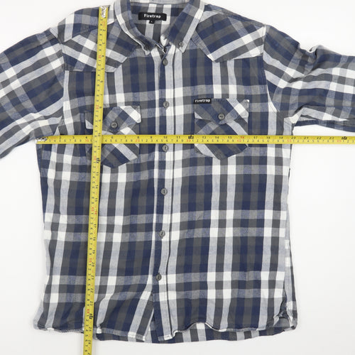 Firetrap Men's Blue Check Flannel Long Sleeve Button-Up Shirt L