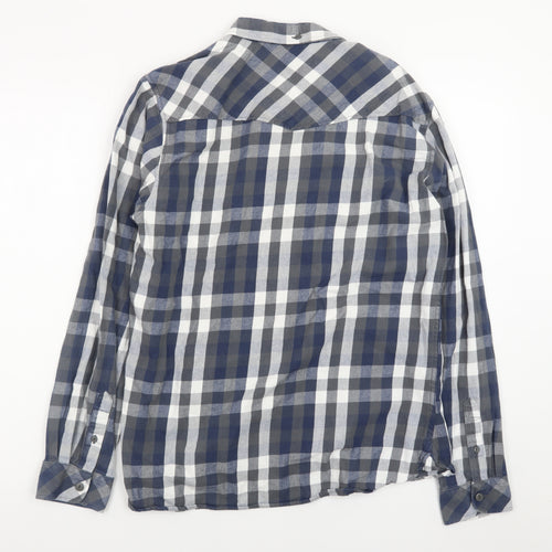 Firetrap Men's Blue Check Flannel Long Sleeve Button-Up Shirt L