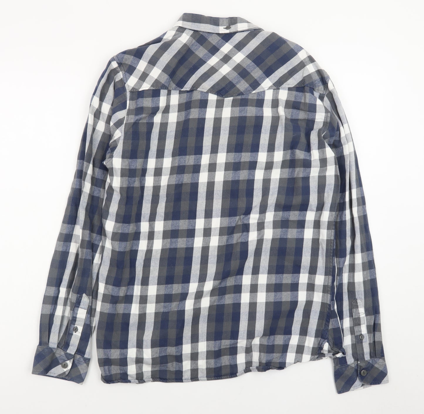 Firetrap Men's Blue Check Flannel Long Sleeve Button-Up Shirt L