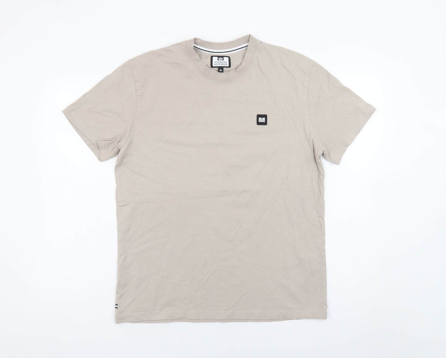 Weekend Offender Men's Beige Crew Neck Cotton T-Shirt Size M
