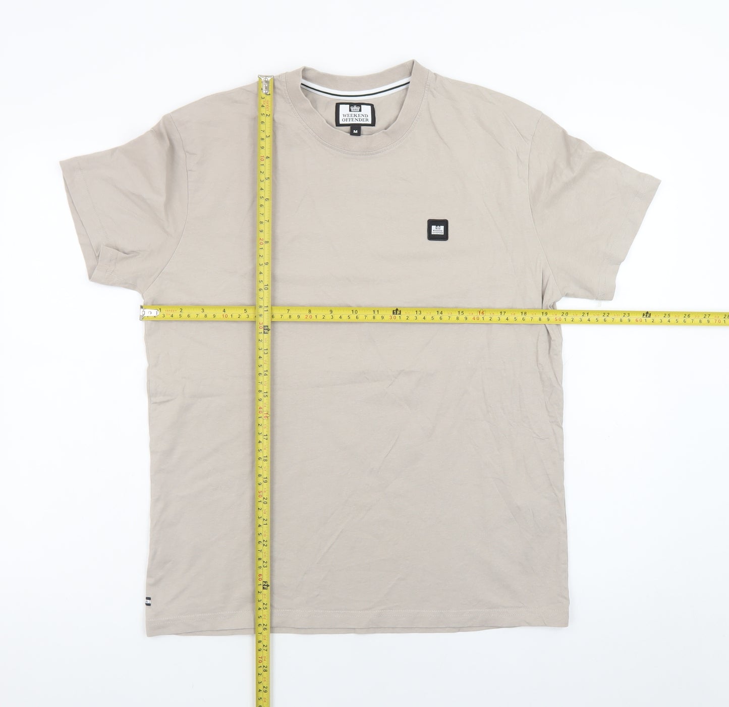 Weekend Offender Men's Beige Crew Neck Cotton T-Shirt Size M