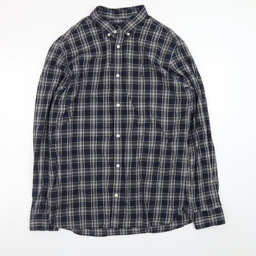 Jack & Jones Men’s Blue Check Cotton Long Sleeve Button-Up Shirt XL