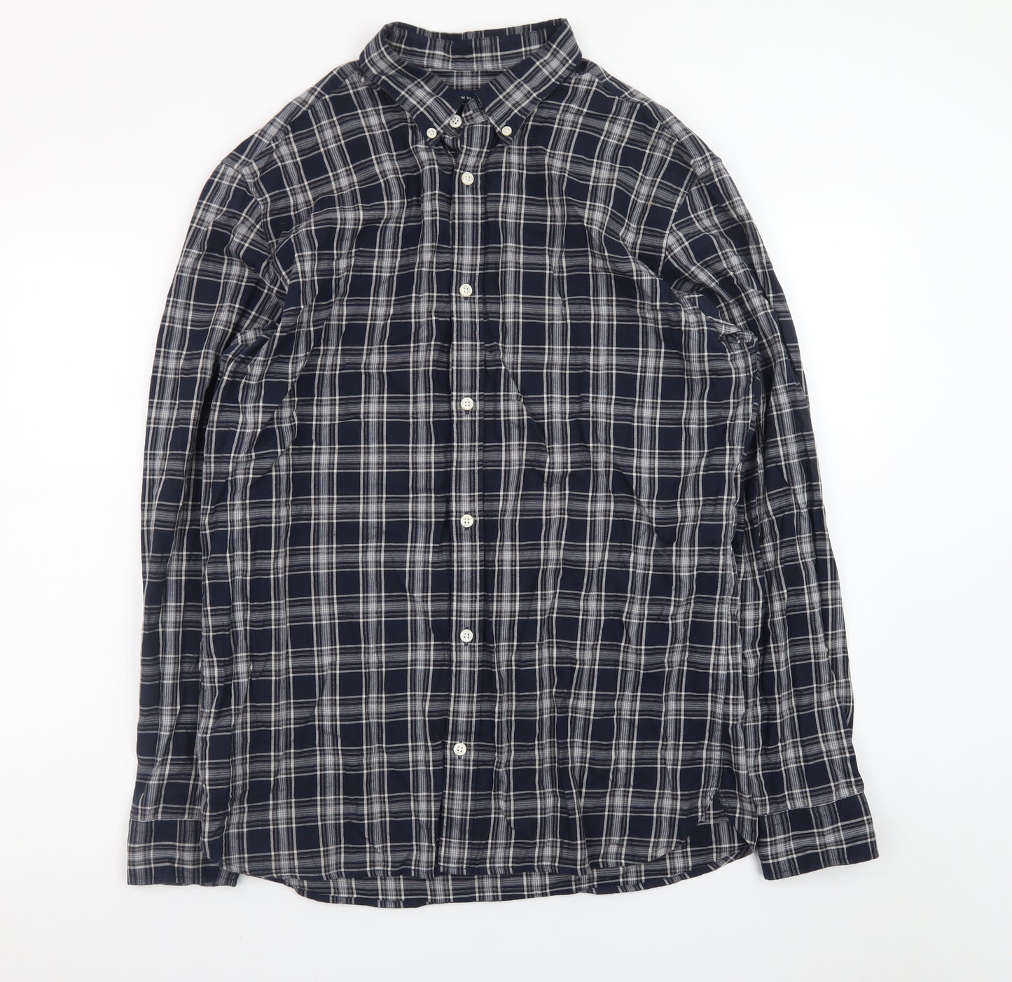Jack & Jones Men’s Blue Check Cotton Long Sleeve Button-Up Shirt XL