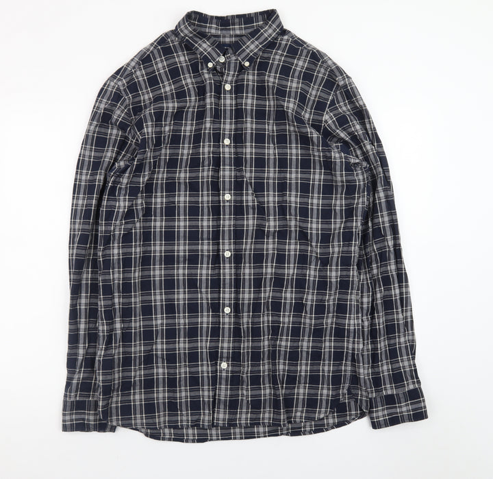 Jack & Jones Men’s Blue Check Cotton Long Sleeve Button-Up Shirt XL