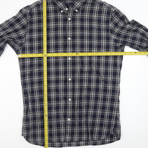 Jack & Jones Men’s Blue Check Cotton Long Sleeve Button-Up Shirt XL